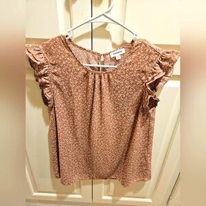 Boutique Pink Floral Ruffle Sleeve Top